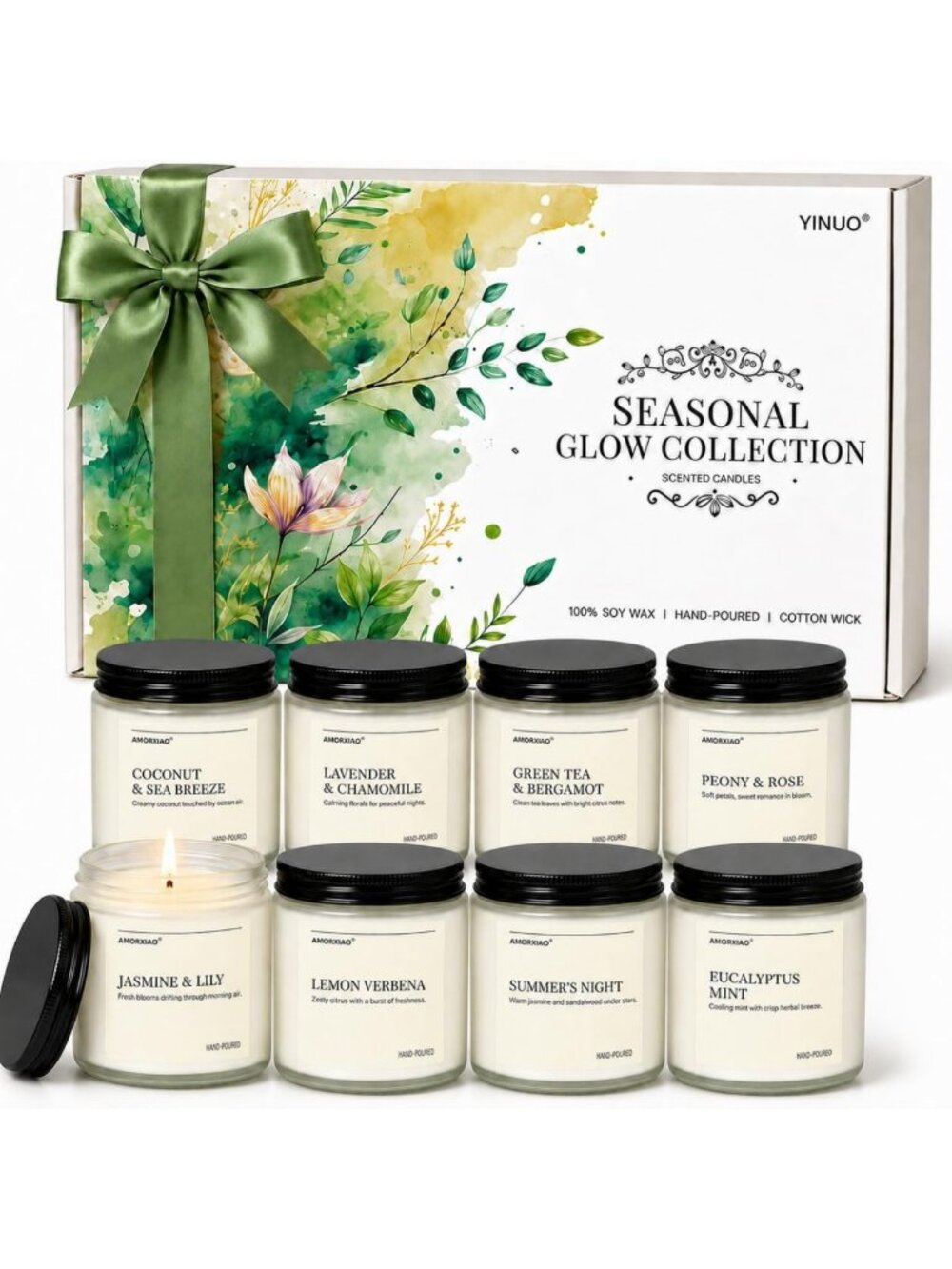 8 Pack Soy Wax Jar Candles Gift Set for Women - Aromatherapy Scented Candles
